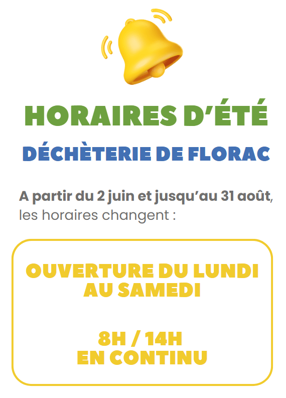 PASSAGE EN HORAIRES D’ETE SUR LA DECHETERIE DE FLORAC