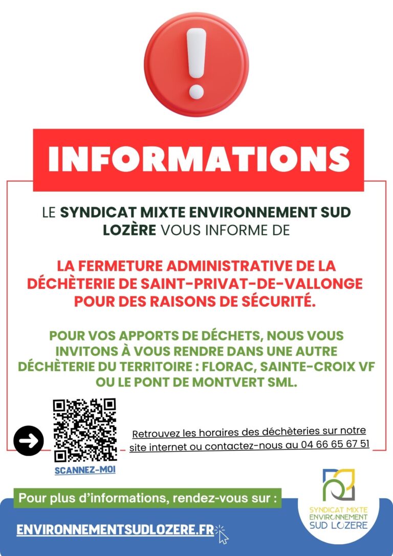 FERMETURE ADMINISTRATIVE DE LA DECHETERIE DE SAINT PRIVAT DE VALLONGUE